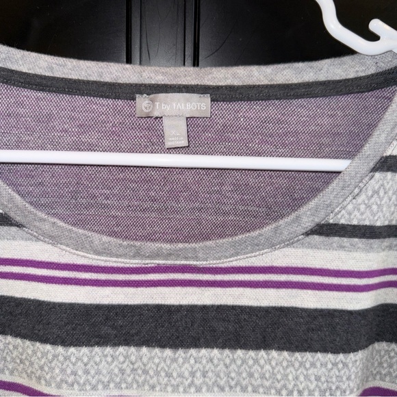 T By Talbots Sweater Women's XL Purple Gray Striped Sweatshirt Pullover Cotton - Picture 3 of 8